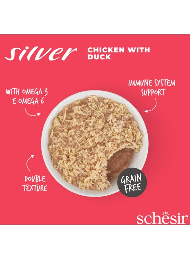 Schesir Silver Complete Adult Cat Food – Chicken with Duck – Grain Free Wet Food – Complete & Balanced Nutrition – 3 × 70 g - Image 3